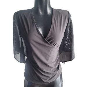 Black Collection Faux Wrap Cropped Bell Sleeve Top S